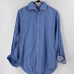 Thomas Dean Blue and Pink Casual Button Down‎ Shirt